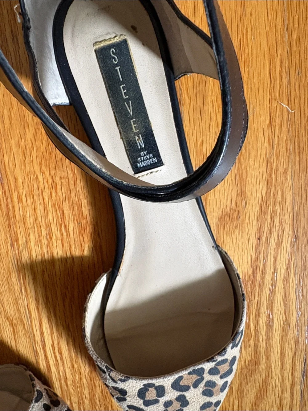 Steve Madden Leopard Print Pointed D'Orsay Flats with Black Ankle Strap